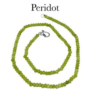 4mm Peridot Crystal Beaded Necklace Beads Gemstone Stone 18” Long Lime Green